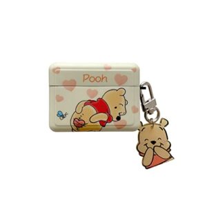 soft tpu winnie the pooh bear case for apple airpods pro airpodpro airpodspro 2019 with charm hook keychain pink heart love disney disneyland cartoon cute fun lovely kids teens girls son boys