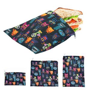 3pcs eco-friendly sandwich bag, reusable waterproof fabric snack bags, washable and durable storage bags with zippers for sandwich, bread, etc (blue)