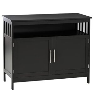 homcom sideboard buffet cabinet, modern kitchen cabinet, coffee bar cabinet with 2-level shelf and open compartment, black