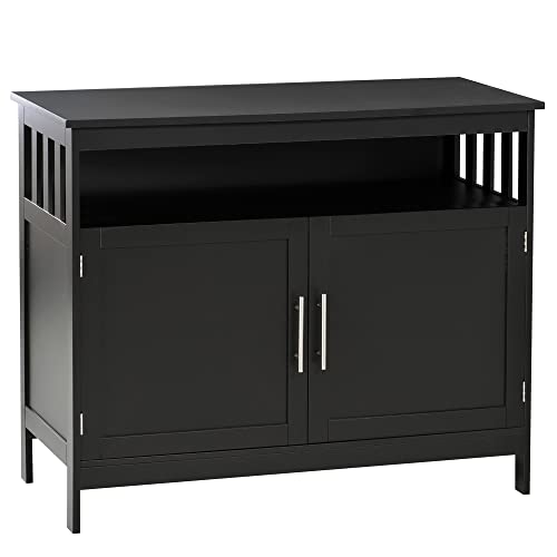 HOMCOM Sideboard Buffet Cabinet, Modern Kitchen Cabinet, Coffee Bar Cabinet with 2-Level Shelf and Open Compartment, Black