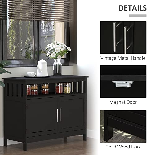 HOMCOM Sideboard Buffet Cabinet, Modern Kitchen Cabinet, Coffee Bar Cabinet with 2-Level Shelf and Open Compartment, Black