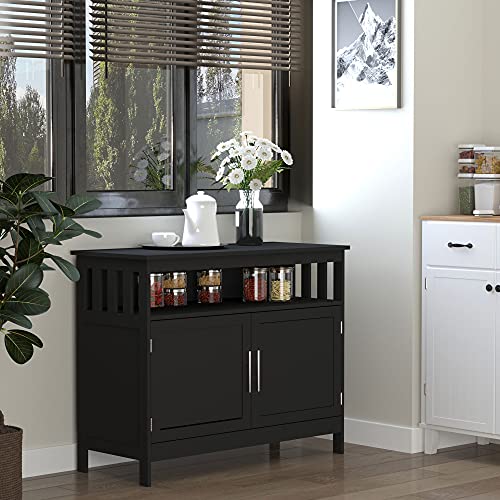 HOMCOM Sideboard Buffet Cabinet, Modern Kitchen Cabinet, Coffee Bar Cabinet with 2-Level Shelf and Open Compartment, Black