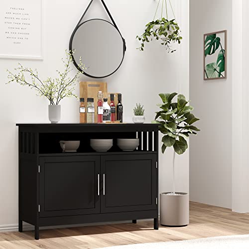 HOMCOM Sideboard Buffet Cabinet, Modern Kitchen Cabinet, Coffee Bar Cabinet with 2-Level Shelf and Open Compartment, Black