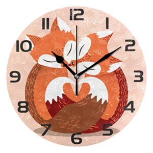 oreayn cute fox couple animal wall clock for home office bedroom living room decor non ticking