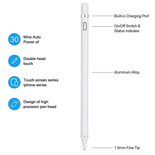 Active Stylus Pencil Compatible for Apple,Stylus Pens for Touch Screens, Capacitive Pencil for Kid Student Drawing, Writing,High Sensitivity,for Touch Screen Devices Tablet,Smartphone (White)