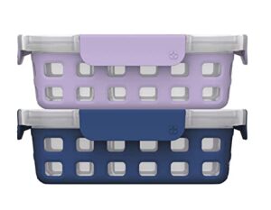 ello plastic divided container food storage portion control set with locking leak-proof lids, 2 set 4 cup, purple/blue