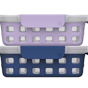 Ello Plastic Divided Container Food Storage Portion Control Set with Locking Leak-Proof Lids, 2 Set 4 Cup, Purple/Blue