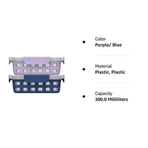 Ello Plastic Divided Container Food Storage Portion Control Set with Locking Leak-Proof Lids, 2 Set 4 Cup, Purple/Blue