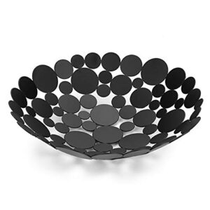 ownmy metal fruit bowl basket creative table centerpiece fruit stand decorative countertop fruit holder for kitchen counter, iron large fruit plate round storage tray for bread snacks candy (black)