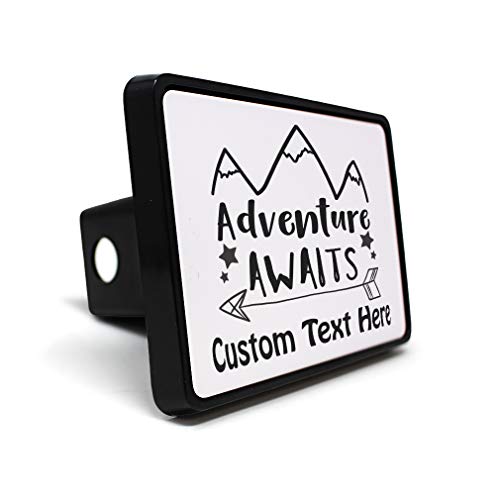 Style In Print Custom Trailer Hitch Cover Adventure Awaits Mountains Other Hobbies Plastic 2 Inches Truck Receiver Black Border Personalized Text Here