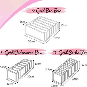 Foldable Underwear Storage Box, 3Pcs Set Organizer Drawer Divider Compartment, Nylon Divider Bra Socks Panty Storage Bag (Gray)