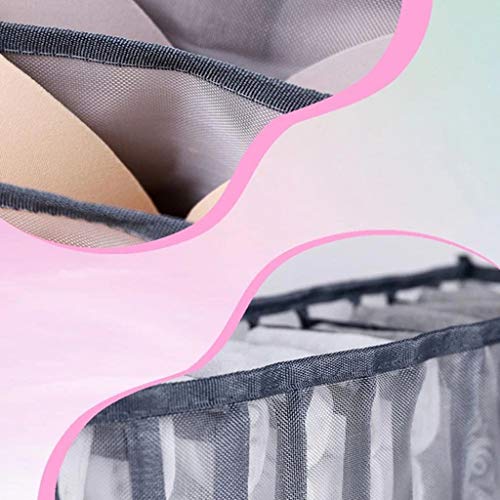 Foldable Underwear Storage Box, 3Pcs Set Organizer Drawer Divider Compartment, Nylon Divider Bra Socks Panty Storage Bag (Gray)