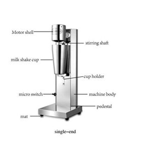 Milkshake Maker Machine Commercial Milk Shake Maker Mixer, Milkshake Machine Electric Drink Mixer, Single Head Milkshake Blender Stainless Steel Two-Speed 110V 180W 18000rmp (US Plug)