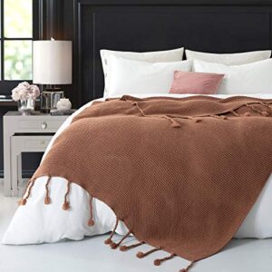 RUDONG M Knitted Throw Blanket with Fringe, Amber Color Knit Throw Blanket for Couch Bed Sofa 50" x 60"
