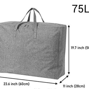 N / D Large-Capacity Storage Bag with Zipper and Handle, odorless, Waterproof, Moisture-Proof, Carrying Bag, Bed Storage Bag, Blanket, Clothes, Quilt, Pillow, Moving Bag. (105L 75L 50L) (Gray-3)