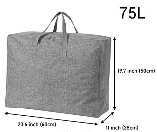 N / D Large-Capacity Storage Bag with Zipper and Handle, odorless, Waterproof, Moisture-Proof, Carrying Bag, Bed Storage Bag, Blanket, Clothes, Quilt, Pillow, Moving Bag. (105L 75L 50L) (Gray-3)