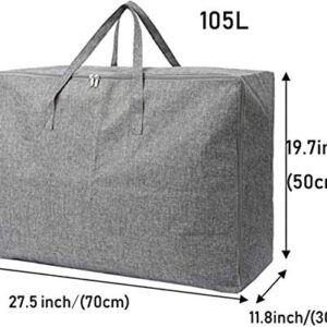 N / D Large-Capacity Storage Bag with Zipper and Handle, odorless, Waterproof, Moisture-Proof, Carrying Bag, Bed Storage Bag, Blanket, Clothes, Quilt, Pillow, Moving Bag. (105L 75L 50L) (Gray-3)