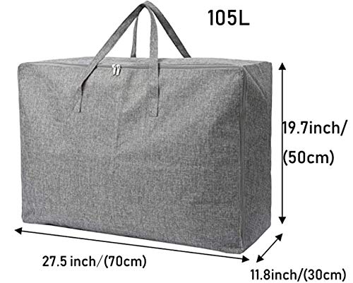 N / D Large-Capacity Storage Bag with Zipper and Handle, odorless, Waterproof, Moisture-Proof, Carrying Bag, Bed Storage Bag, Blanket, Clothes, Quilt, Pillow, Moving Bag. (105L 75L 50L) (Gray-3)