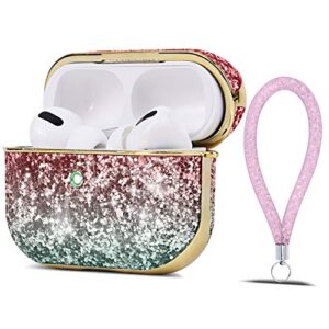 [upgrade] joyozy airpods pro case, glitter bling airpods pro protective cover skin for girls/woman- mermaid fish scale style apple airpods pro case (for airpods pro,rose pink&gold)