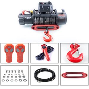 Rock-Hulk 13500 lb Waterproof Synthetic Rope Winch Load Capacity Electric Winch Kit,Winch with Wireless Handheld Remotes and Wired Handle.