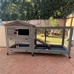 outdoor rabbit hutch indoor bunny house on wheels large guinea pig cage with run for any small animals,removable pull out tray…