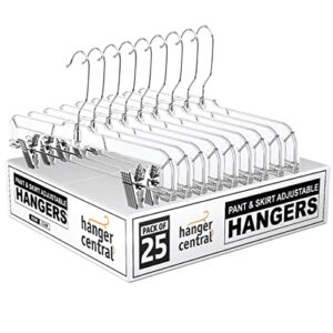 hanger central space saving heavy duty slim clear pants hangers, ridged non-slip with adjustable pinch clips, 360-rotating chrome swivel hook, 14 inch, 25 pack