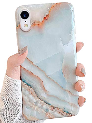 J.west iPhone XR Case 6.1-inch, Luxury Grey Marble Design Graphics Stone Pattern Ultra Slim Thin Flexible Bumper Soft Rubber TPU Silicone Protective Phone Case Cover for Girls Womens Agate Slice