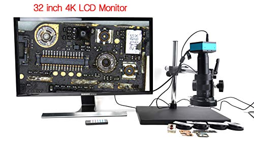 HAYEAR 4K HDMI Microscope Camera Kit for Industry Lab PCB USB Output TF Card Video Recorder +180X C-Mount Lens + Big Stereo Stand +144 LED Light