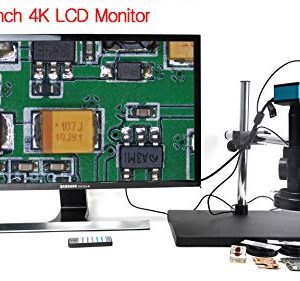 HAYEAR 4K HDMI Microscope Camera Kit for Industry Lab PCB USB Output TF Card Video Recorder +180X C-Mount Lens + Big Stereo Stand +144 LED Light