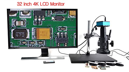 HAYEAR 4K HDMI Microscope Camera Kit for Industry Lab PCB USB Output TF Card Video Recorder +180X C-Mount Lens + Big Stereo Stand +144 LED Light