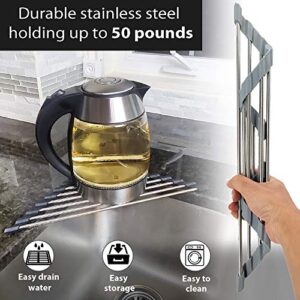 Roll Up Sponge Holder for Counter, Sink Organizer for Kitchen, Bathroom, Laundry Room, 304-Stainless Steel Sink Organizer for Sponge, Brush, Scrubber, Soap Dispenser Holder, Dish Drying Rack (Gray)