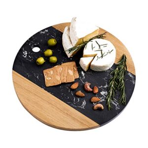 12inch marble cheese board with acacia wood accent - charcuterie board for two - round marble and wood cheese board - marble cutting board