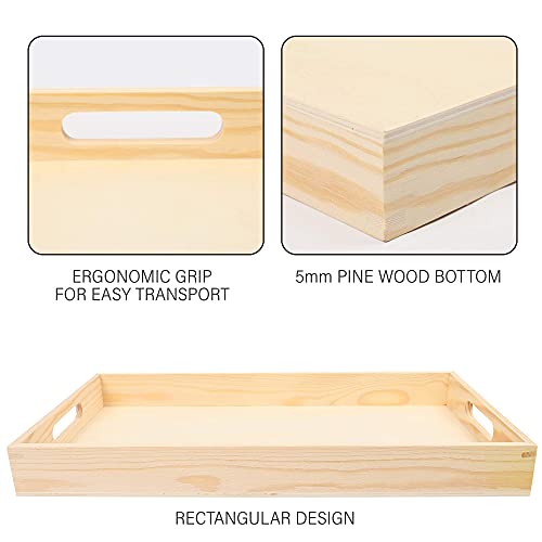 LotFancy Wooden Nested Serving Trays, Set of 5, Unfinished Natural Wood Trays with Handles, for Craft and Decor, Food Organizer for Breakfast, Lunch, Dinner