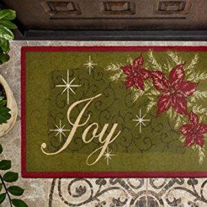 Brumlow MILLS Poinsettia Joy Holidays Washable Festive Floral Indoor or Outdoor Christmas Rug for Living or Dining Room, Bedroom and Kitchen Area, 30" x46" , Green