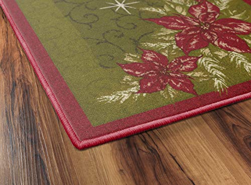 Brumlow MILLS Poinsettia Joy Holidays Washable Festive Floral Indoor or Outdoor Christmas Rug for Living or Dining Room, Bedroom and Kitchen Area, 30" x46" , Green