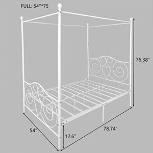 Canopy Bed Frame Platform Bed Frame Morden Design Heavy Duty Steel Slat and Support with Headboard and Footboard No Box Spring Required (Full, White)