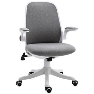 vinsetto linen-touch fabric office chair swivel task chair with adjustable lumbar support, height and flip-up arms, grey