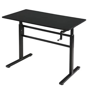 sdadi crank adjustable height standing desk - sit to stand up desk, home office desk computer workstation, black frame/black top