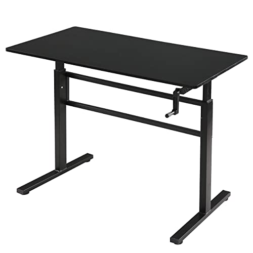 SDADI Crank Adjustable Height Standing Desk - Sit to Stand up Desk, Home Office Desk Computer Workstation, Black Frame/Black Top