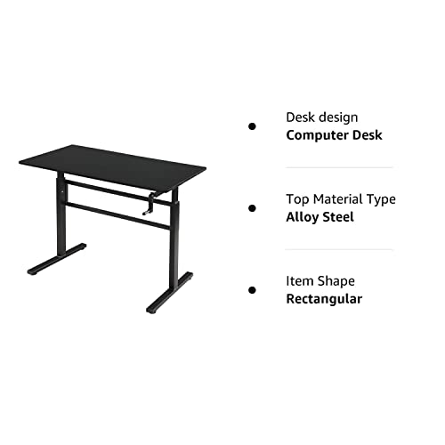 SDADI Crank Adjustable Height Standing Desk - Sit to Stand up Desk, Home Office Desk Computer Workstation, Black Frame/Black Top