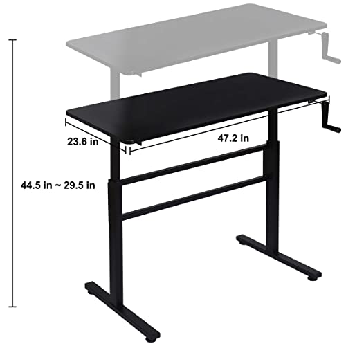 SDADI Crank Adjustable Height Standing Desk - Sit to Stand up Desk, Home Office Desk Computer Workstation, Black Frame/Black Top