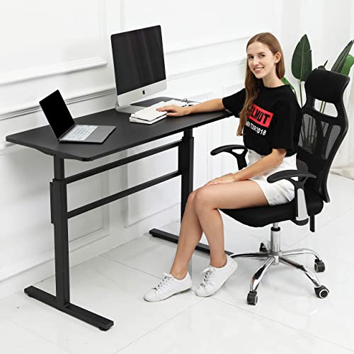 SDADI Crank Adjustable Height Standing Desk - Sit to Stand up Desk, Home Office Desk Computer Workstation, Black Frame/Black Top