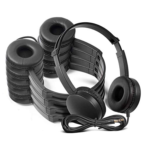 Kaysent School Headphones for Classroom Students - (KHPC-12B) 12 Packs Black Color Kids' Headphones for School, Library, Computers, Children and Adult(No Microphone)