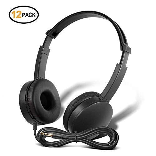 Kaysent School Headphones for Classroom Students - (KHPC-12B) 12 Packs Black Color Kids' Headphones for School, Library, Computers, Children and Adult(No Microphone)