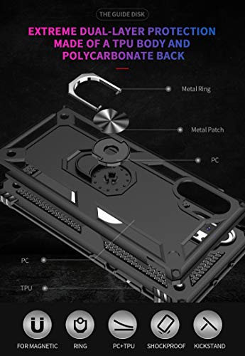 Androgate for Samsung Galaxy Note 10 Plus Case, Note10+ Case with HD Screen Protectors, Military-Grade Metal Ring Holder Stand Drop Tested Shockproof Cover Case for Samsung Note 10+/ 5G Black