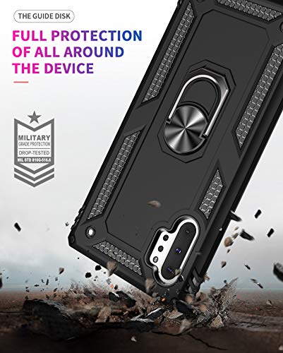 Androgate for Samsung Galaxy Note 10 Plus Case, Note10+ Case with HD Screen Protectors, Military-Grade Metal Ring Holder Stand Drop Tested Shockproof Cover Case for Samsung Note 10+/ 5G Black