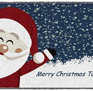 Brumlow MILLS Merry Christmas to All Washable Festive Happy Santa Indoor or Outdoor Holiday Rug for Living or Dining Room, Bedroom and Kitchen Area, 20" x 34", Navy