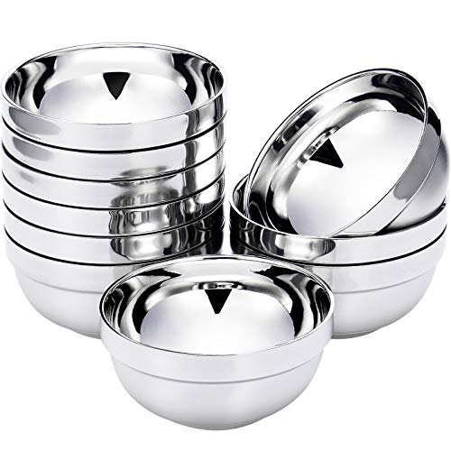 SATINIOR 10 Pack 21 Oz Stainless Steel Bowls Double Walled Insulated Soup Bowls Multipurpose Rice Ice Cream Kids Snacks (15 oz)