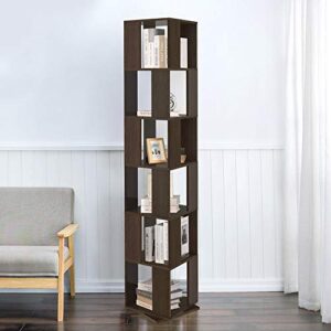 4HOMART 6 tier Rotating Bookshelf, Floor Rack Simple Bookcase Student Multi-Function Creative Bookshelf for Living Room (Black Walnut)