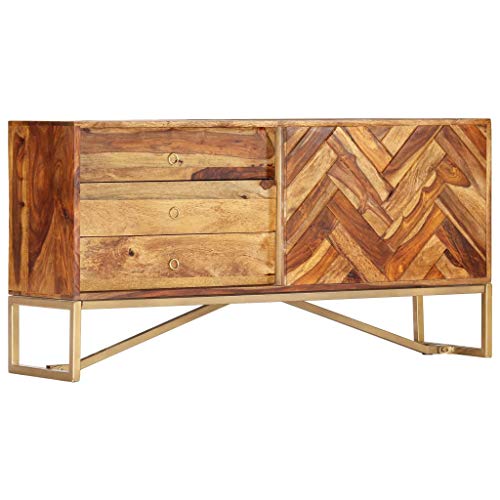 Festnight Sideboard Buffet Cabinet with 3 Storage Drawers Sheesham Wood Iron Legs End Side Table for Living Room, Kitchen, Home Furniture 46.5 x 11.8 x 23.6 Inches (W x D x H)